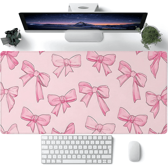 Pink Bow - Patterned Mouse Pad - Durable Non - Slip Desk Mat, Extra - Large Soft & Comfortable Mouse Pad - Ergonomic Stitched Desk Mat Ideal for Esports & Office Use