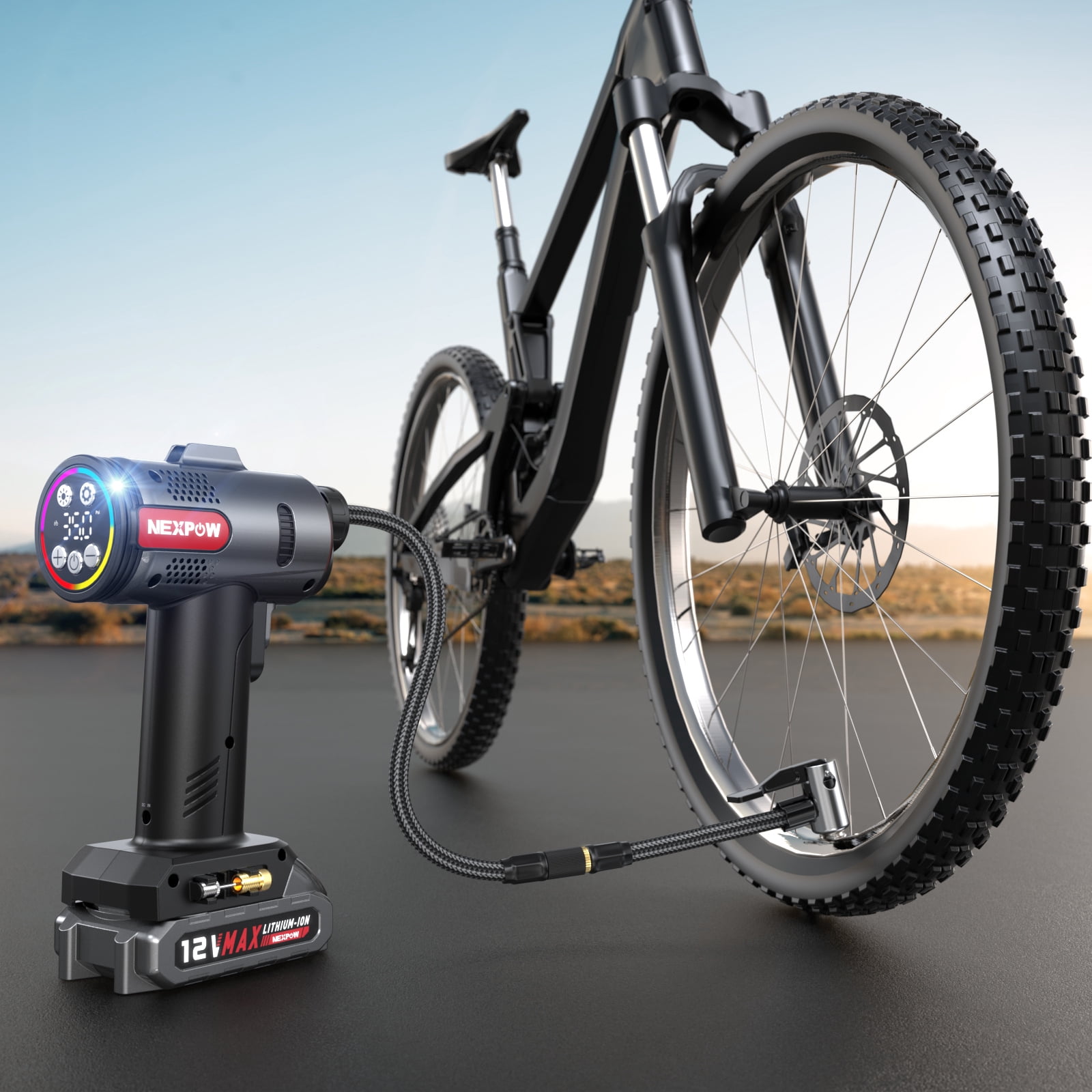 NEXPOW 160PSI Cordless Tire Inflator, Portable Air Pump for Car Tires, Dual Power Air Compressor with 12V DC Adapter, Auto Shutoff, Digital Pressure Gauge, LED Light for Car/Bike/Ball