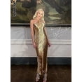 thumbnail image 2 of Vestido midi elegante de mujer, brillante, metálico, con cuello halter, sin mangas, sin espalda, bodycorn, largo, vestidos de dama, batas de noche para club, 2 of 5