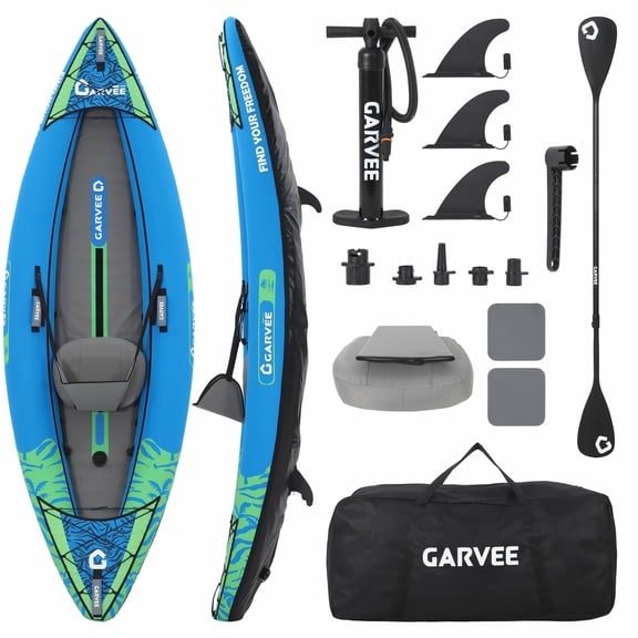 12.5 ft Inflatable Kayak for 2 Person, Fishing Kayak with Padded Seat and 3 Fins, Portable Touring Kayak with Hand Pump Carry Bag Repair Kit, 450 LBS Weight Capacity