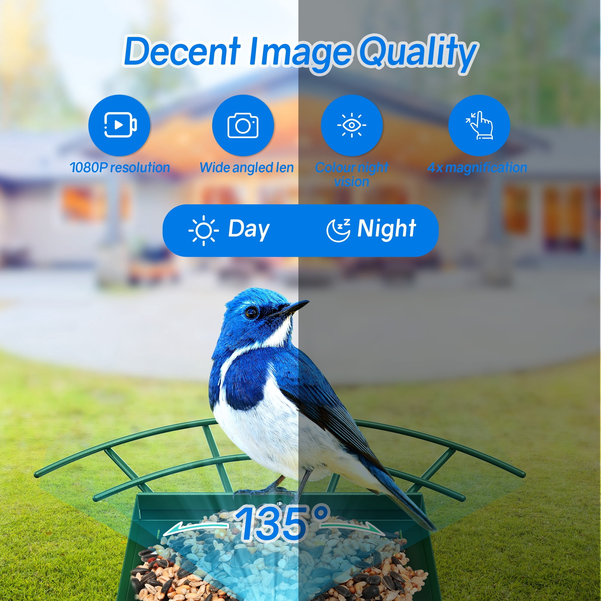 AI Bird Feeder Camera with Solar, 2K Night Vision, Identifies 1000+ Species, Outdoor Gift for Bird Lovers Father's Day Gifts