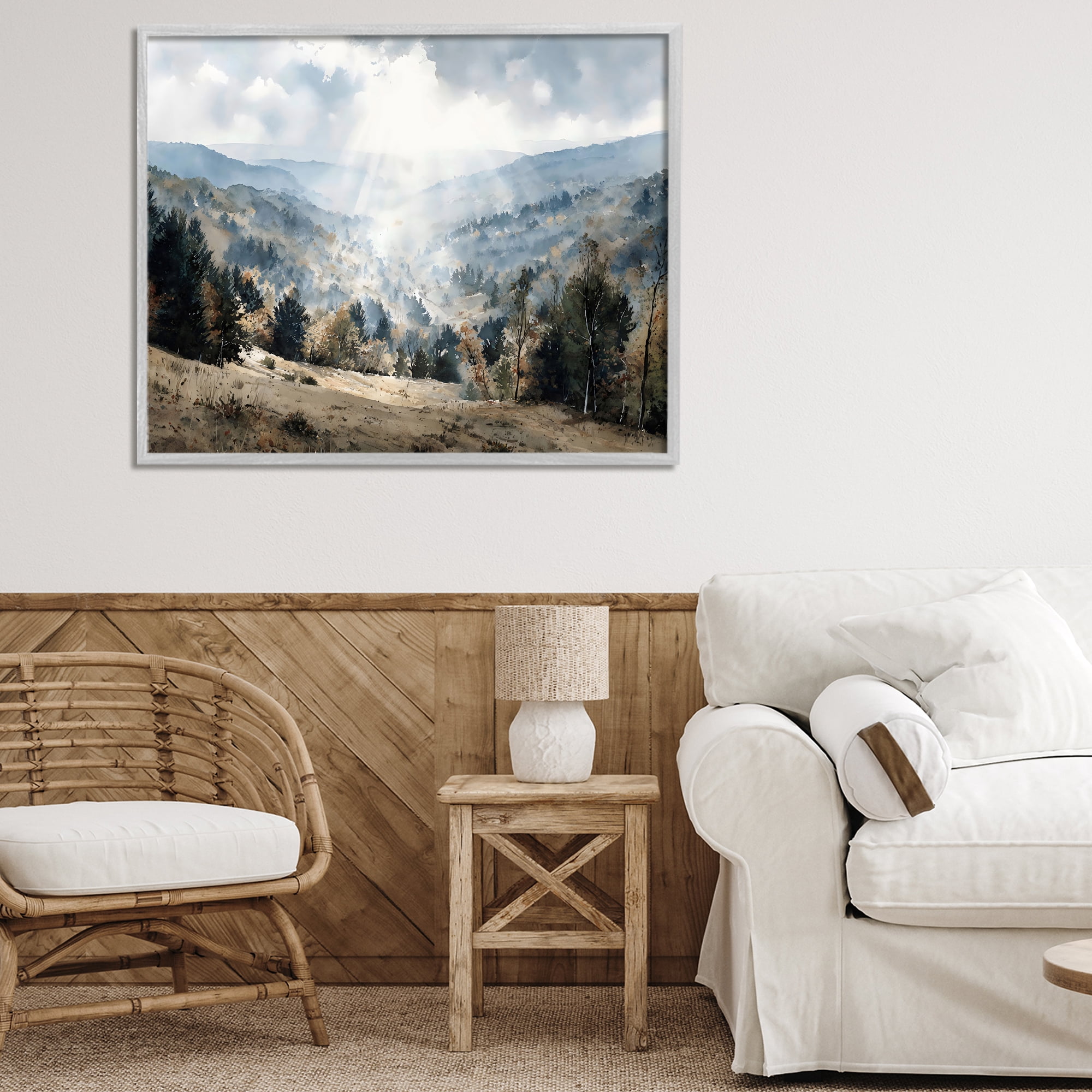 Stupell Industries Sunlit Fall Valley Beams Gray Framed Giclee Art, design by Franklyn Gregory