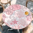 thumbnail image 3 of Coastal Pink Table Cloth, Round Fitted Tablecloths with Elastic Edge, Ocean Coral Starfish Shell Modern Sea Wipeable Waterproof Table Cover for Kitchen Wedding 36-44 Inches, 3 of 4