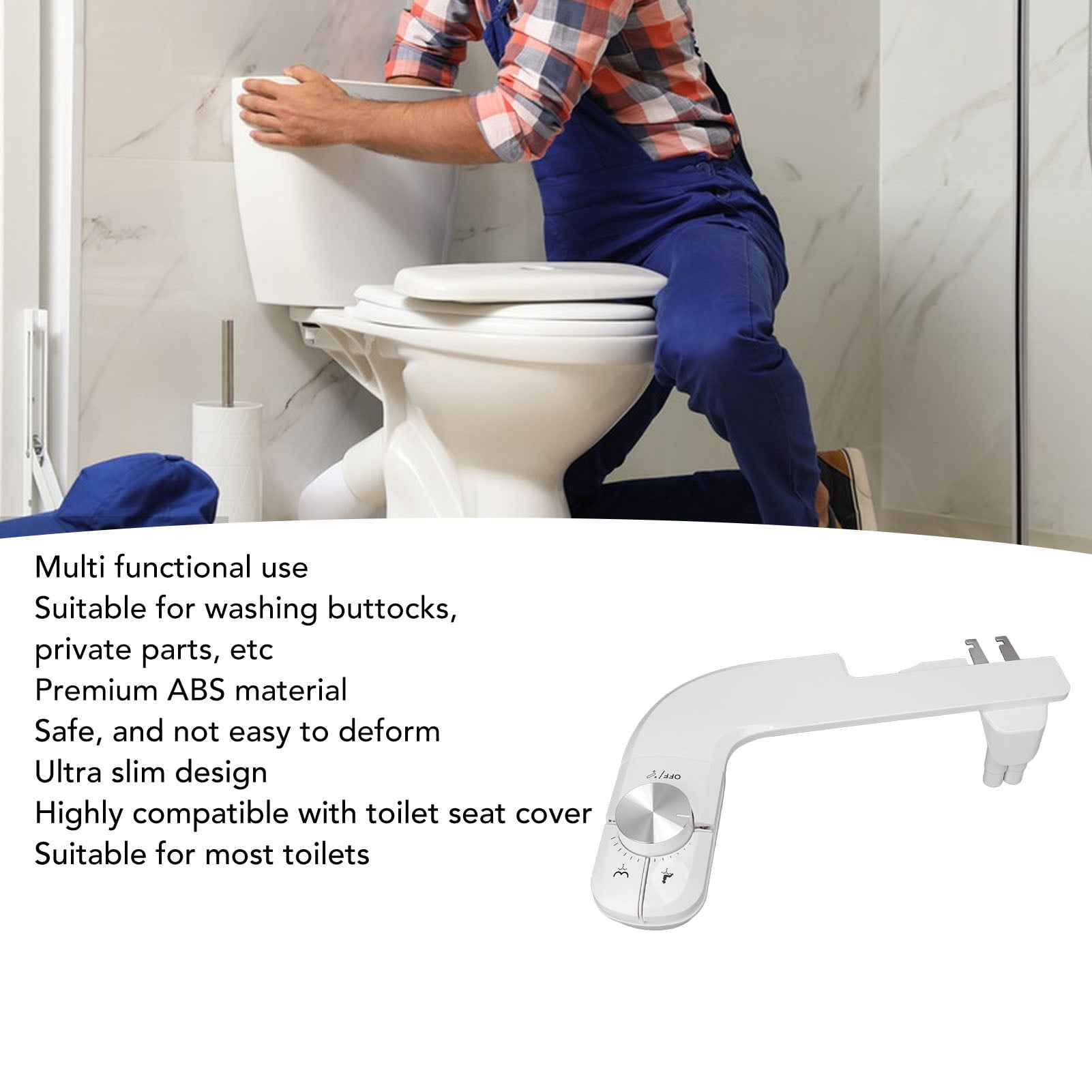 YAHHU Ultra Slim Bidet Attachment for Toilet Dual Nozzle Water Sprayer Easy Installation Non-Electric Bidet Toilet Seat Attachment 14.5 inches / 37 cm