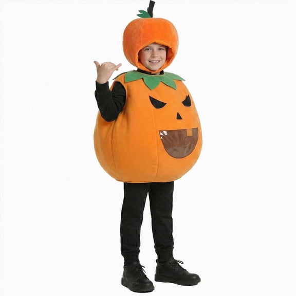 NOLDARES Halloween Pumpkin Costume for Kids 2PCS Set with Hat. Perfect for Kids Dress Up Parties and Trick or Treat(Orange,6-7 Years)