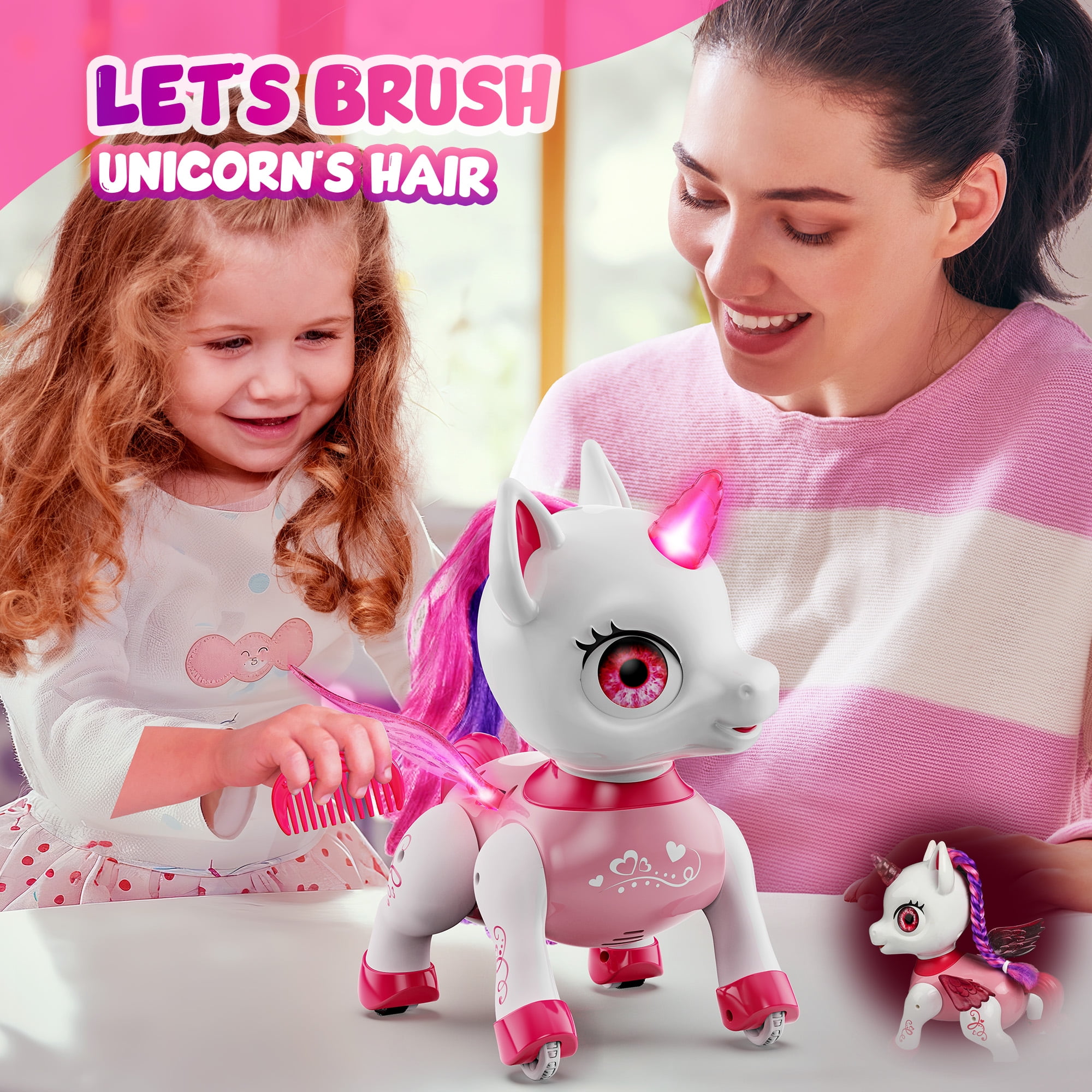 Freecat Girls Unicorn Toy, Kids Robot Pets, Remote Control Robot Toy for 3 4 5 6+ Years Old, Christmas Birthday Gift for 2-4 5-8 Years, STEM Toy Program Treats, Dancing Robot Unicorn Kids Toy, Pink.