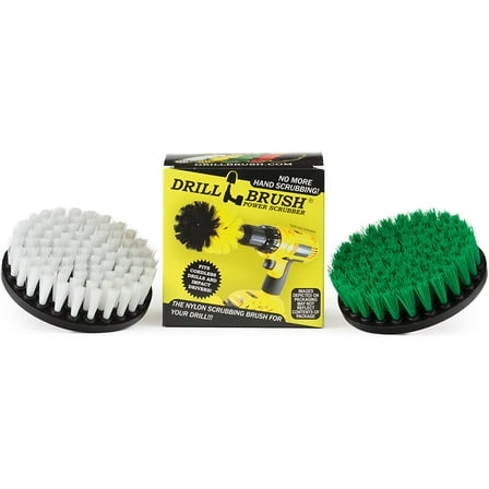 Household Cleaners - Drill Brush Soft White and Medium Green Combo Kit - Cleaning Supplies - Glass Cleaner - Scrub Brush - Leather, Shower Doors, Carpet, Fabric and Vinyl Seats - Kitchen Sink