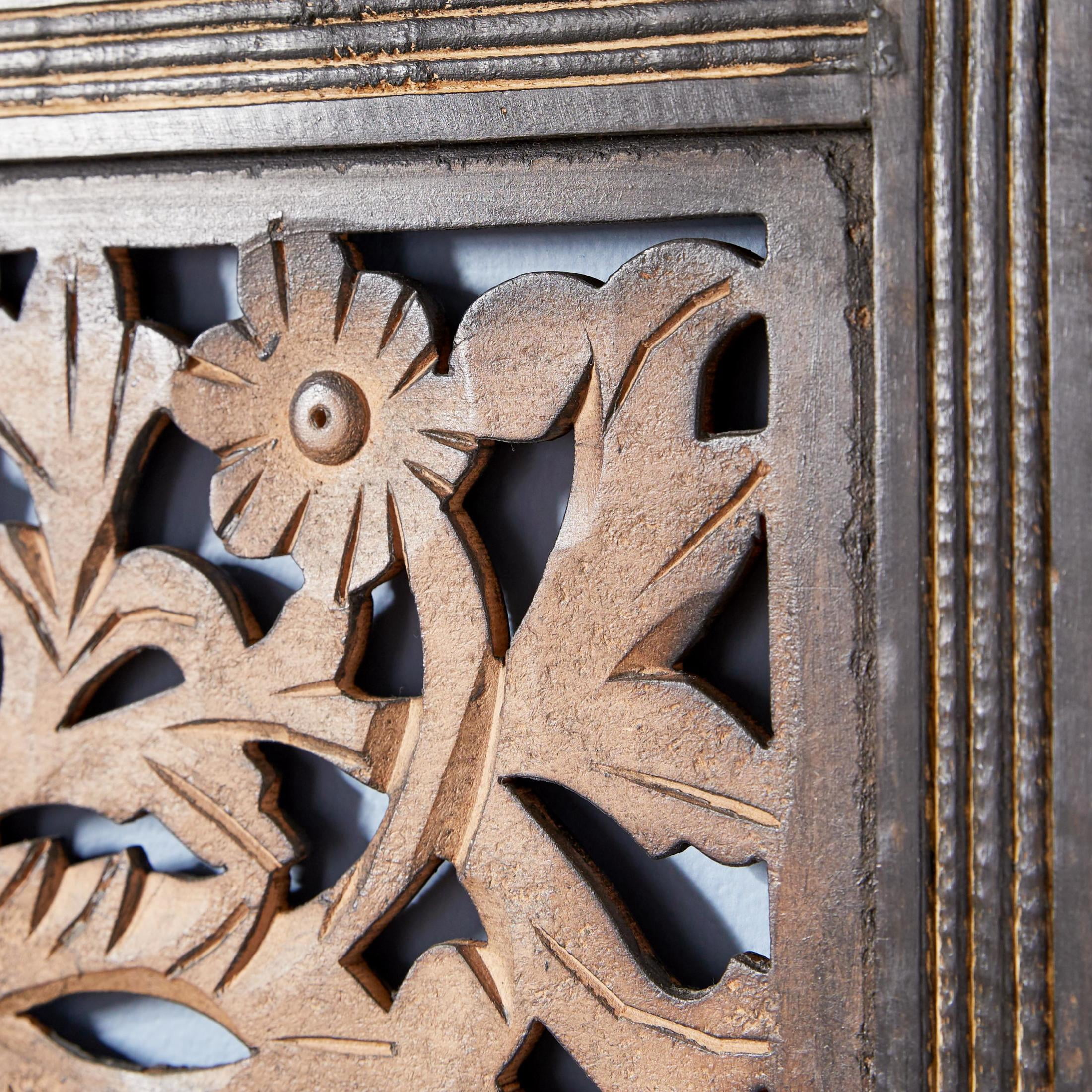 DecMode Brown Wooden Handmade Intricately Carved Floral Wall Decor