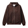 thumbnail image 6 of GEWSEY Women's Leopard Zip Up Hoodies Fall Y2K Graphic Hooded Sweatshirt Casual Oversized Warm Fleece Athletic Track Jacket Coat (Brown, XXL), 6 of 6