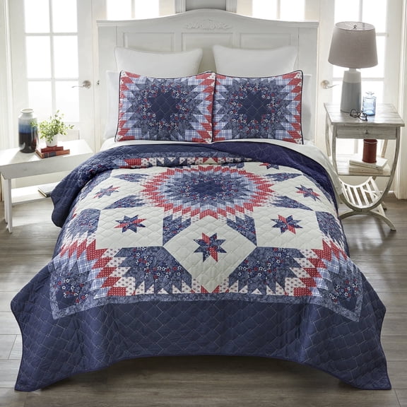 Donna Sharp Americana Bluefield Star UCC 3PC Queen Quilt Set