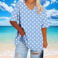 thumbnail image 4 of JSheng Summer Plus Size Womens T-Shirts Women's Oversized V-neck Short Sleeve Polka Dot Casual Loose Tops Sky Blue XXXXXL, 4 of 5