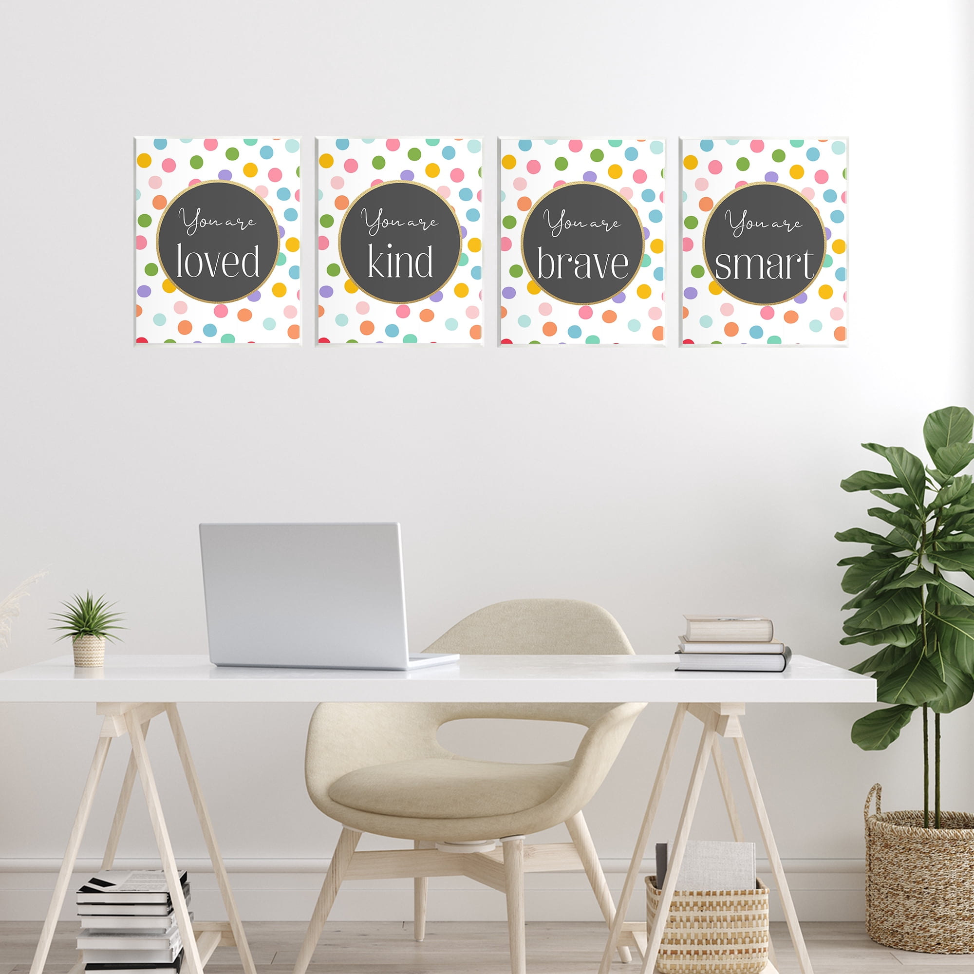 Stupell Industries Polka Dot Affirmations 4 Piece Wall Plaque Art Set, design by Christine Simpson Art
