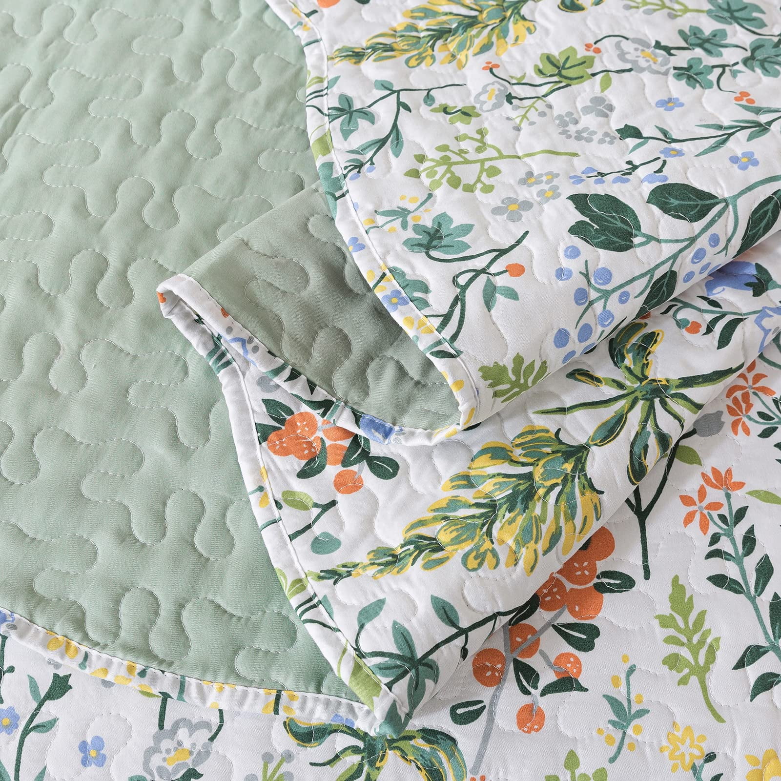 EWAYBY 3-Pieces Green Floral Quilt Sets, King