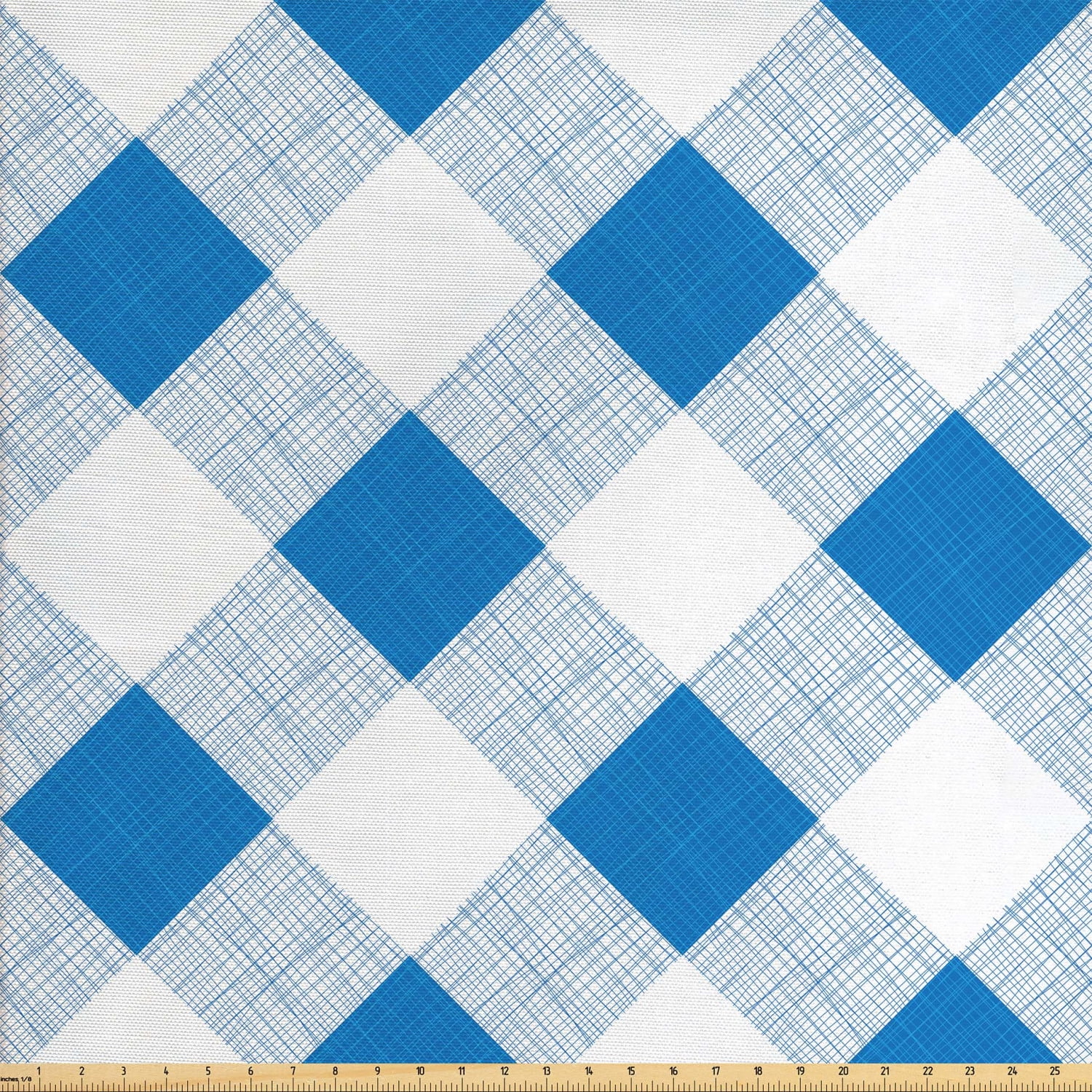 Blue and White Fabric by The Yard, Gingham Checkered Picnic Pattern