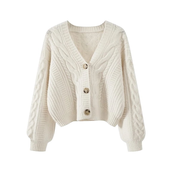 GEWSEY V Neck Cardigan Sweaters for Women Button Down Cardigans for Women Knit Open Sweaters Cardigan Sweaters for Women Trendy (White, One Size)
