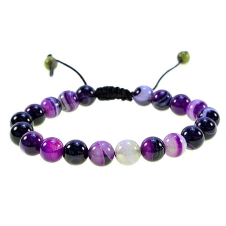 - Purple Bostwana Agate Gemstone Bracelet – Adjustable, Flexible, Macramé Style, Crystal Beads For Love, Peace, Healing Energy, Fit For All, 8mm size Beads
