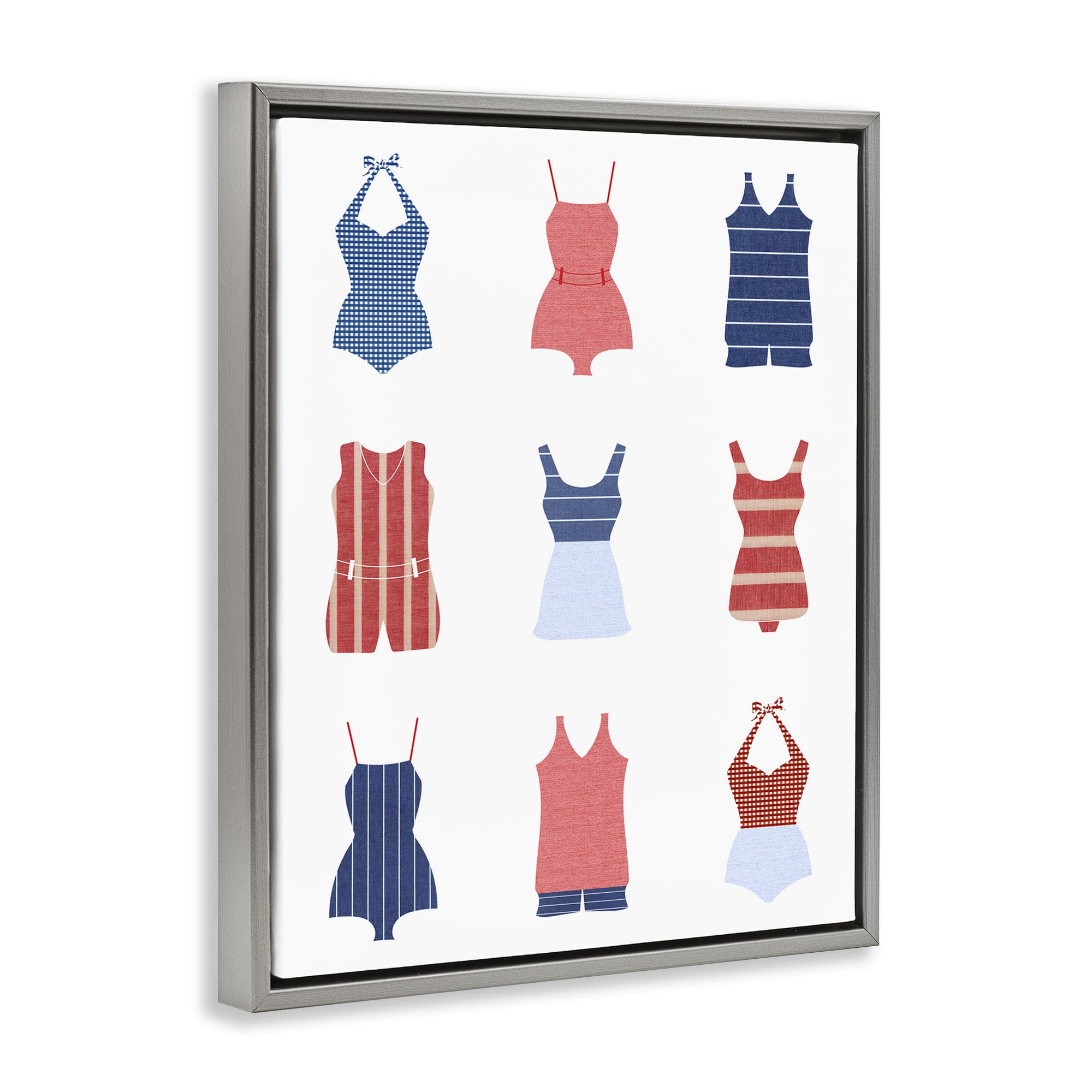 Stupell Industries Various Beach Swimsuits Beauty & Fashion Painting Gray Floater Framed Canvas Art Print Wall Art, 17 x 21