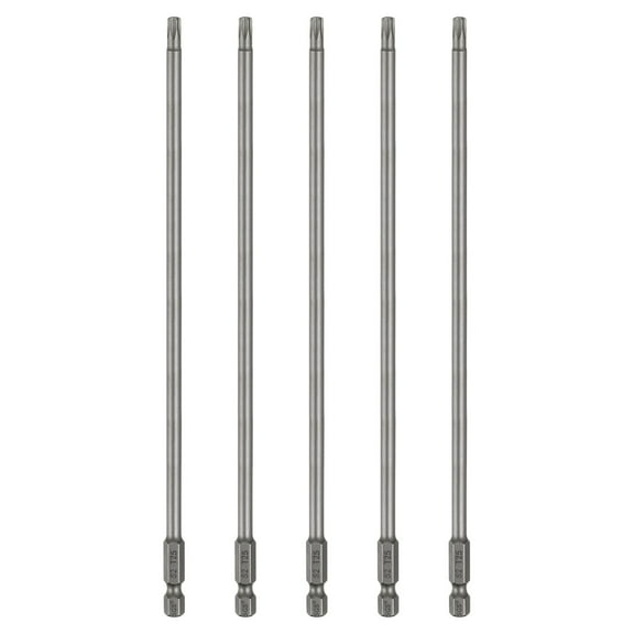 Uxcell 5pcs T25 Torx Head Screwdriver Bit 1/4" Hex Shank 8" (200mm) Long Magnetic No Hole Tip 6 Point Star Screw Driver