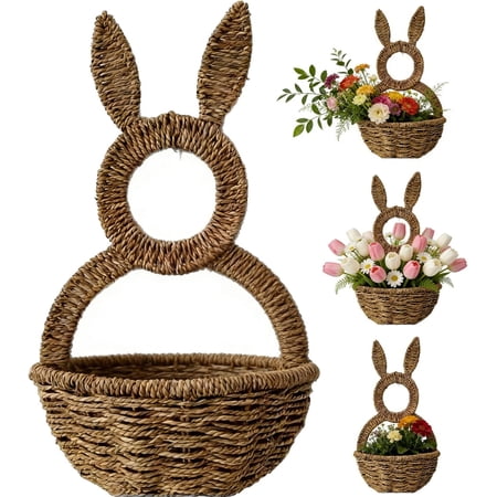 WEIH Wicker Easter Bunny Basket – Handwoven Hanging Wall Pocket for Spring Decor Bunny Basket Hanging WallHand Woven Wicker Easter Farmhouse Door Organizer for Flowers Gifts & Seasonal Display WEIH Wicker Easter Bunny Basket – Handwoven Hanging Wall Pocket for Spring Decor Bunny Basket Hanging WallHand Woven Wicker Easter Farmhouse Door Organizer for Flowers Gifts & Seasonal Display