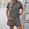 thumbnail image 1 of TaTaai Women Stripe Round Neck 2 Piece Set Short Sleeve Top and Shorts Polyester Soft Casual Fashion Spring Summer Daily Home Wear Gift, 1 of 8