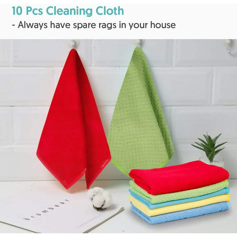 Sugarday Microfiber Cleaning Cloths 10 Pack - Reusable Cleaning Rags Towel for Glass Kitchen Polish Housekeeping