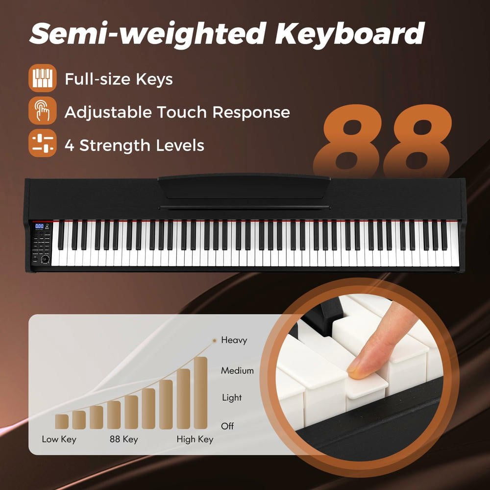 Resenkos 88-Key Keyboard Piano Set with Adjustable Stand & Bench - Black