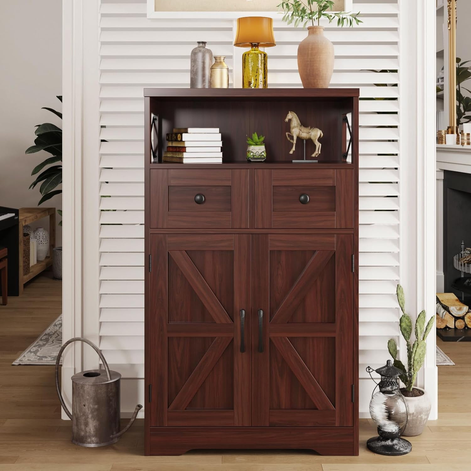 Dark Brown Storage Cabinet with Drawers and Shelves, Standing Kitchen Pantry Cabinet, Floor Storage Cabinet Hutch Cupboard, Coffee Bar Station for Dining Living Room Home Office