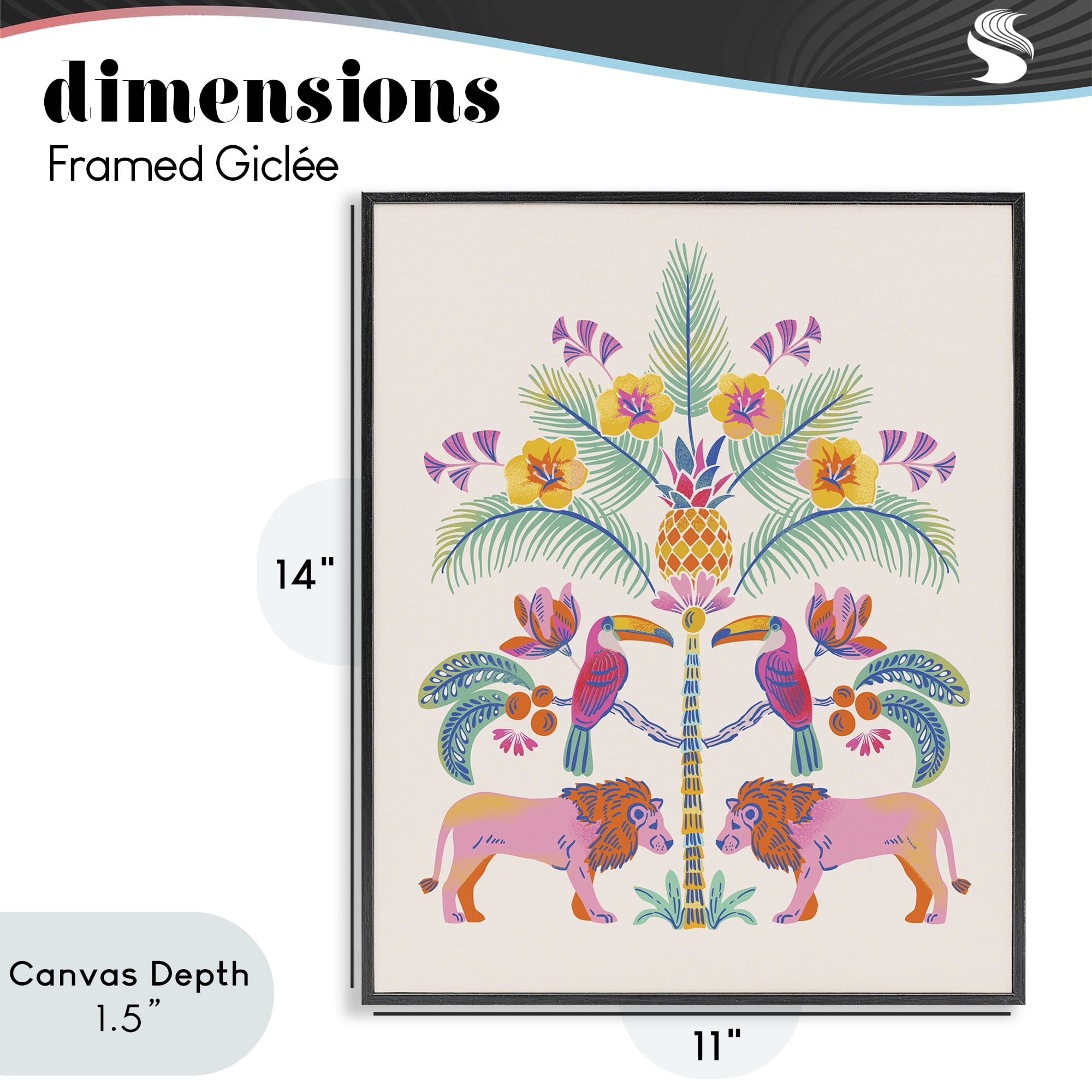 Stupell Industries King of Jungle Symmetry Black Framed Giclee Art, design by Riley Hutchens