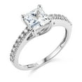 thumbnail image 2 of Wellingsale Ladies Solid 14k White Gold Polished CZ Cubic Zirconia Princess Cut Engagement Ring with Side Stones - Size 4, 2 of 6