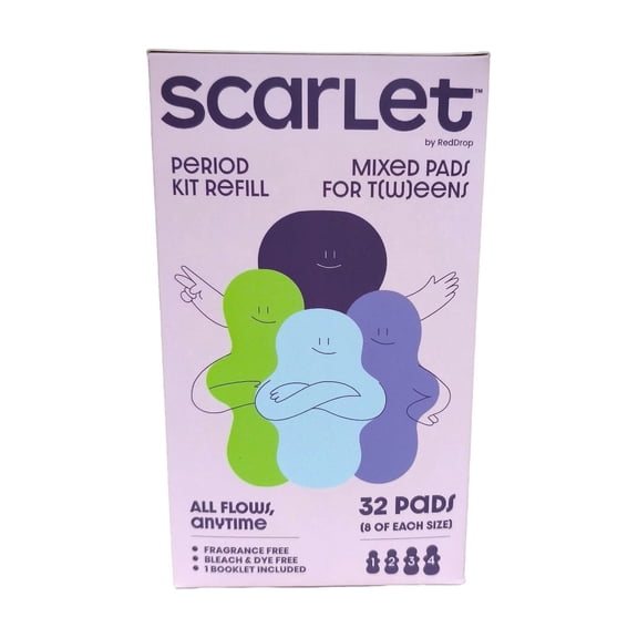 Scarlet by RedDrop Mixed Size Period Pad Refill Pack for Tweens & Teens, 32 Count