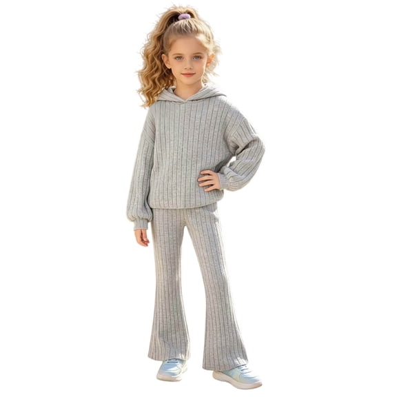 Mnyotv Girls Sweaters Set Long Sleeve Hoodies Knit Pants Thermal Fall Winter Outfits for Toddler Girl Size 10-11 Years
