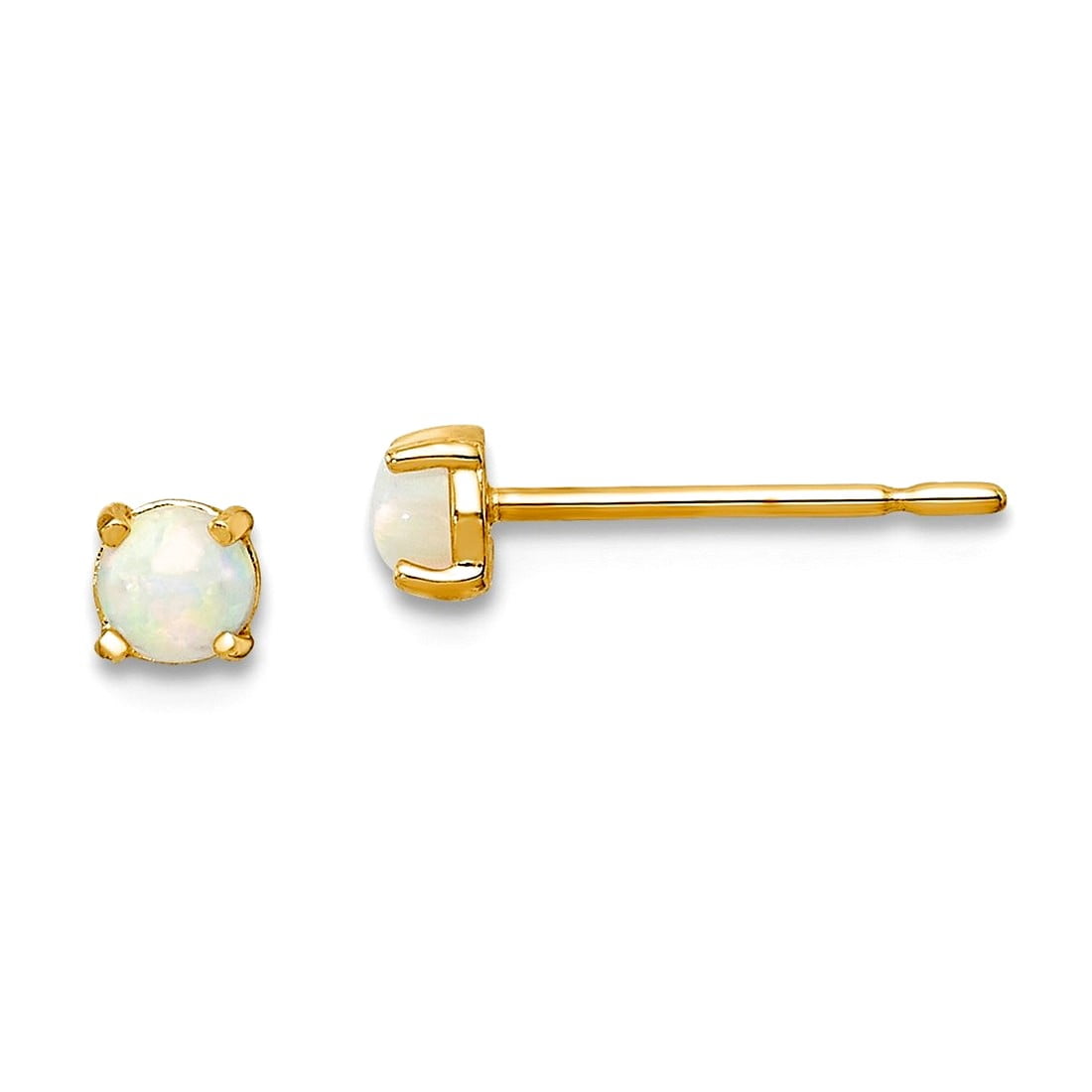 14k Solid Yellow Gold Simulated Lab Simulated Opal Post Earrings 3mm long Stud Earring for Women