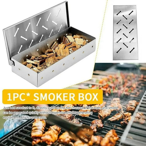 Smoker Box BBQ Wood Chips for Indoor Outdoor Charcoal Gas Barbecue Grill Meat Infused Smoke Flavor