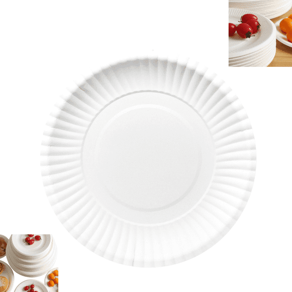100 Pack 6 Inches Disposable Paper Plates, Round White Disposable Trays Lightweight Paper Plates for Party Picnic Daily Food Serving