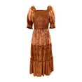 thumbnail image 5 of DHFJKG Womens Square Neckline Dresses Puff Short Sleeve Smocked Waist Cami Long Dress Velvet Solid Color Tiered Maxi Stylish Dresses, 5 of 5