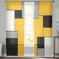 thumbnail image 2 of Yellow Abstract Semi Sheer Curtains 108 Inch Length 2 Panels Set, Geometric Grey Black White Lattice Sheer Kitchen Curtain Privacy Voile Window Curtain for Living Room Bedroom Rod Pocket Drapes, 2 of 7