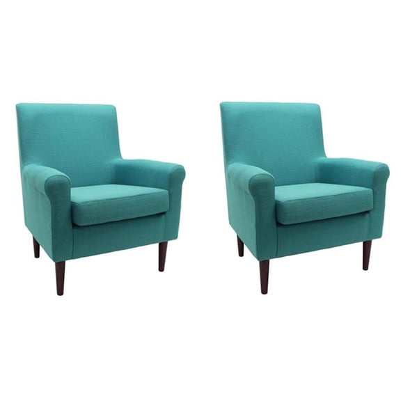 Pemberly Row Set of 2 17.5"H Fabric Rolled Arm Lounge Chair in Teal Blue