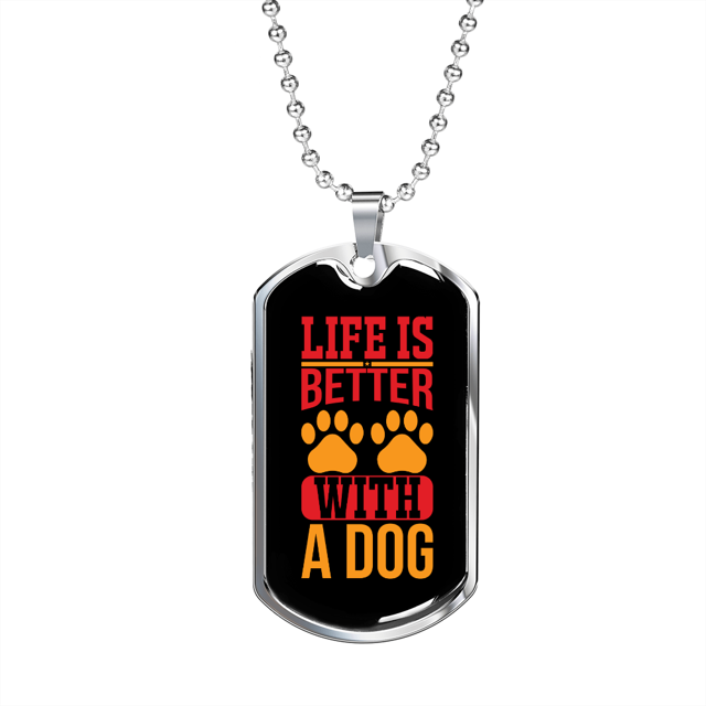 La Vie Est Meilleure avec un Collier de Pattes Rouges de Chien en Acier Inoxydable Ou en or 18 Carats Chien Tag 24" Chaîne