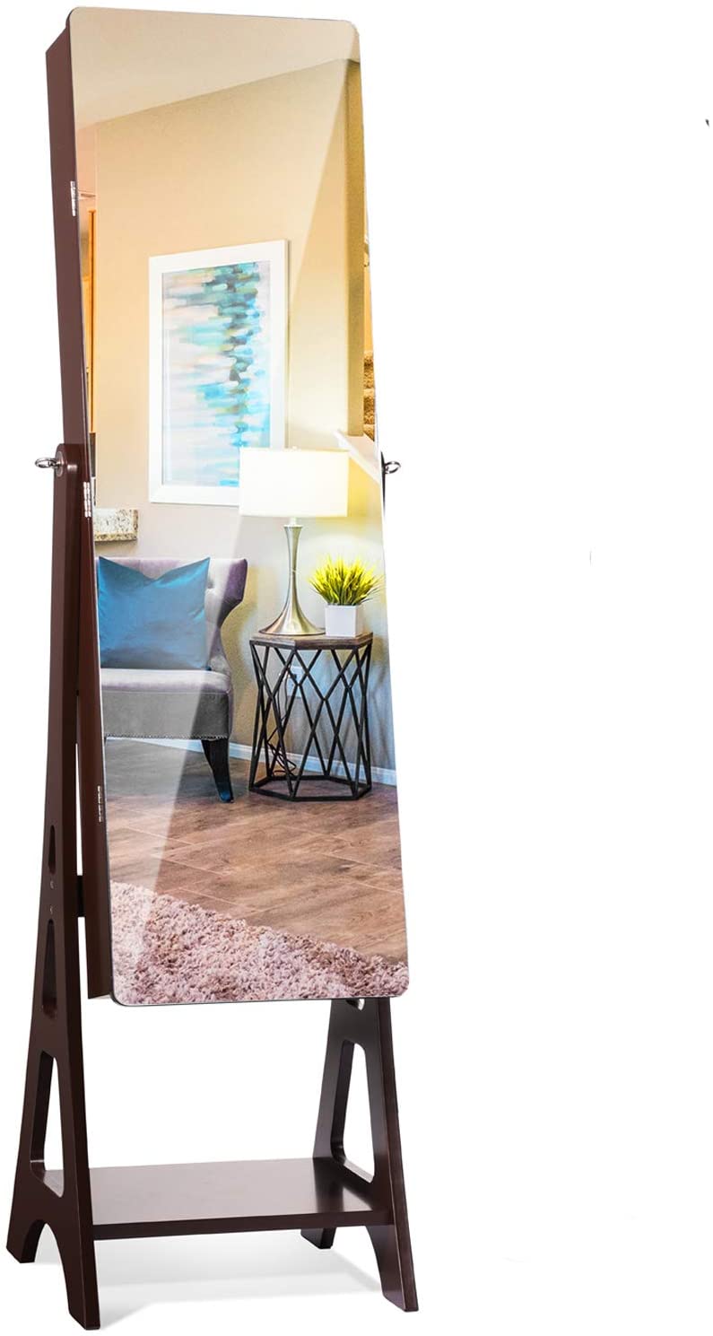 Twing Jewelry Cabinet Armoire Free Standing 6 Led Jewelry Armoire With Full Mirror Mirrored Jewelry Cabinet Gorgeous Brown Walmart Com Walmart Com walmart