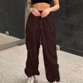 thumbnail image 5 of Travel Outfits Women Airport Womens Baggy Cargo Pants Streetwear Hop Joggers Sweatpants Drawstring Casual Loose Wide Leg Trousers Pants Suit for Women Work Casual Womens Sweat Business 12 Brown S, 5 of 9