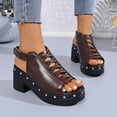 thumbnail image 2 of hoksml Women's Studded Cutout Block Heel Sandals Slingback PU Leather Casual Shoes Black Brown, 2 of 9
