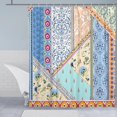 thumbnail image 1 of Rideau de Douche Floral Boho pour Salle de Bain, Rideau de Douche Patchwork Boho Rétro Bleu avec Crochets, Rideaux de Douche en Tissu Polyester Lavable en Machine Imperméable Décoration de Bain 72 Pouces x 72 Pouces, 1 of 5