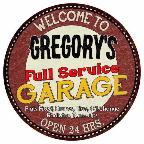 Gregory's Full Service Garage 14" Round Metal Sign Man Cave Decor 100140037408