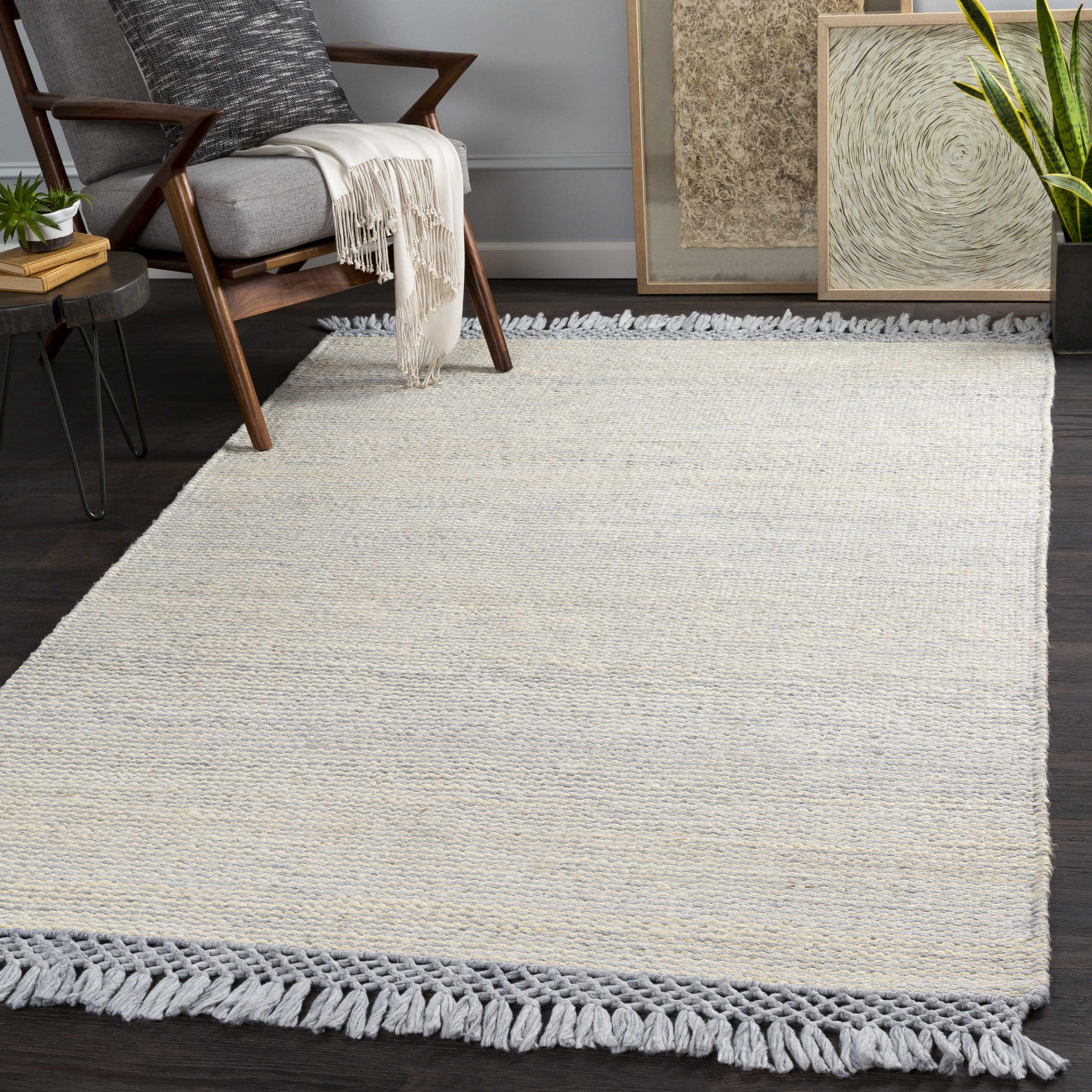 Hauteloom Mattaponi Jute Living Room, Bedroom Area Rug - Contemporary - Slate Blue, Pale Blue, Cream - 5' x 7'6"