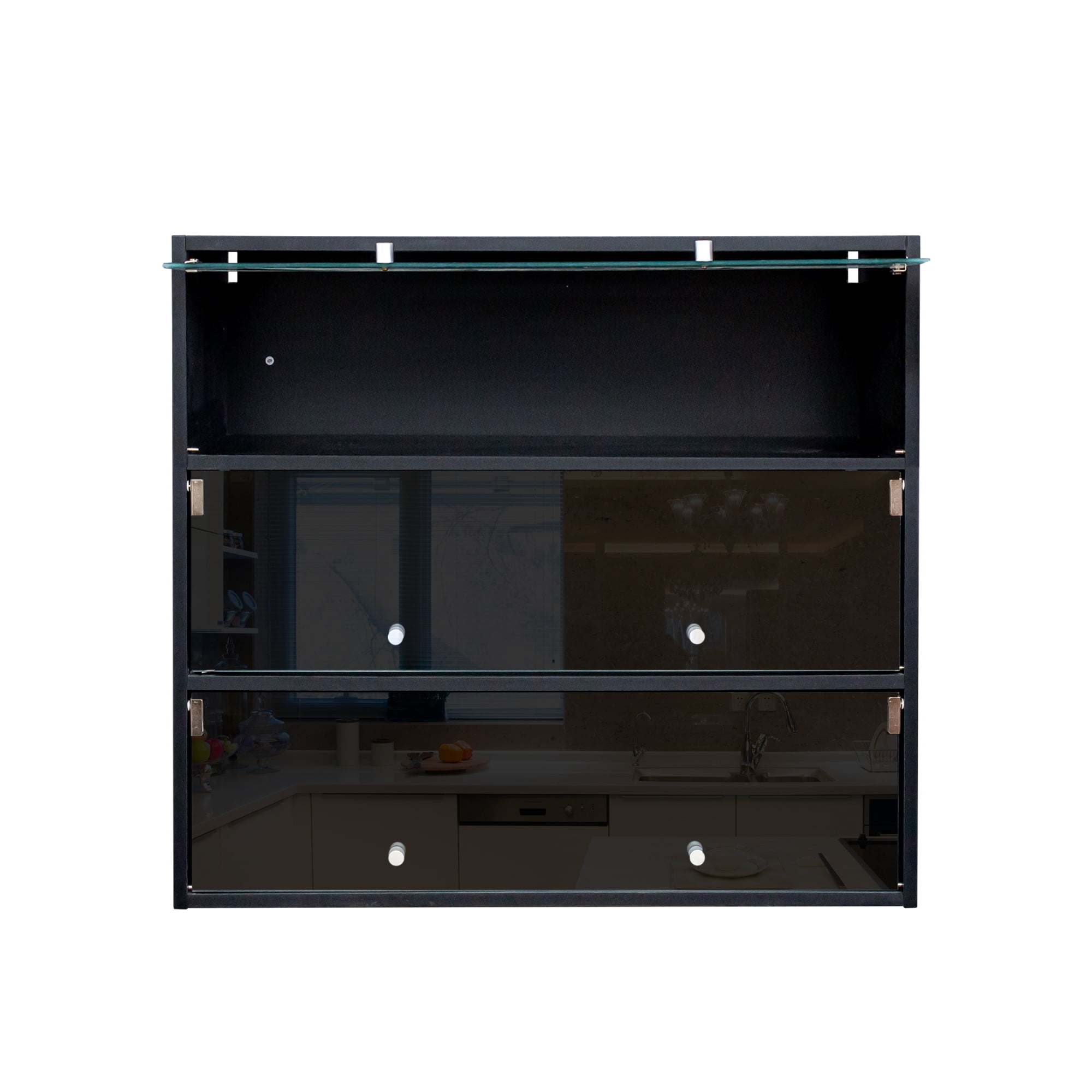 Mintazer 3 Tier Modern Shoe Storage Cabinet with LED Lights & Glass Door, Stackable Shoe Storage Box for Entryway, Black