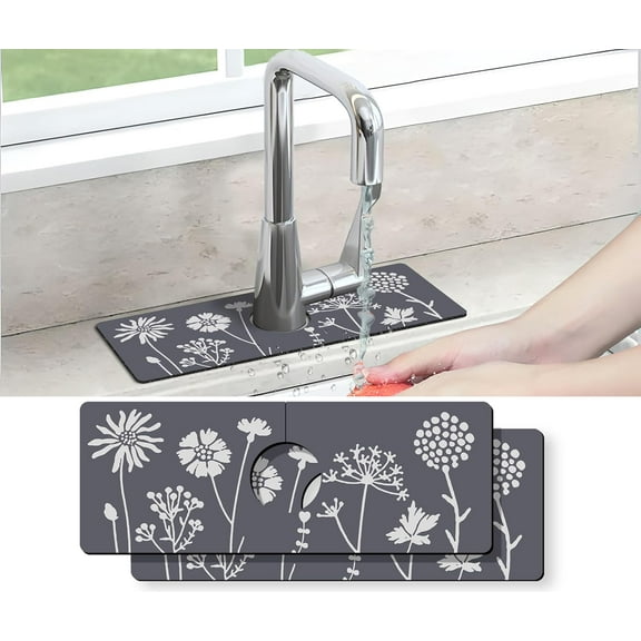 Kitchen Sink Splash Guard Faucet Mat -2 PC Super Absorbent Fast Drying Mat Sink Gadgets-Splash Guard Behind Faucet Drip Catcher for Kitchen, Bathroom,Sink Mat, Dish Drying Mat, Bathroom(15" X 5.5" )