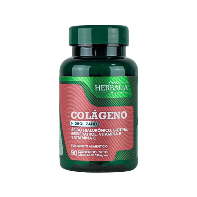 Herbalia Lab | Colágeno Hidrolizado y Ácido Hialurónico con Biotina, Resveratrol, Vitamina E y Vitamina C - 90 Cápsulas