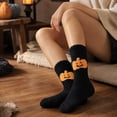 thumbnail image 5 of Halloween Mid Calf Slipper Socks for Women Thick Plush Warm Fuzzy Home Lounge Socks with Festive Graphic Ultra Soft Non-Slip Ideal for Cozy Indoor Wear and Cold Seasons Black, 5 of 7