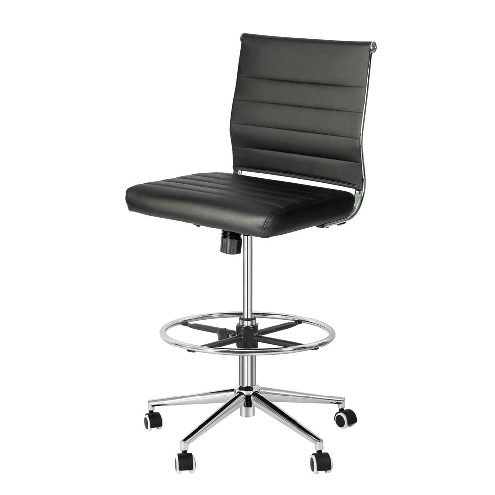 Okeysen Tall Drafting Desk Chair, Urban Adult Leather Armless Office Chair, Adjustable Foot Ring, Black (Set of 1)