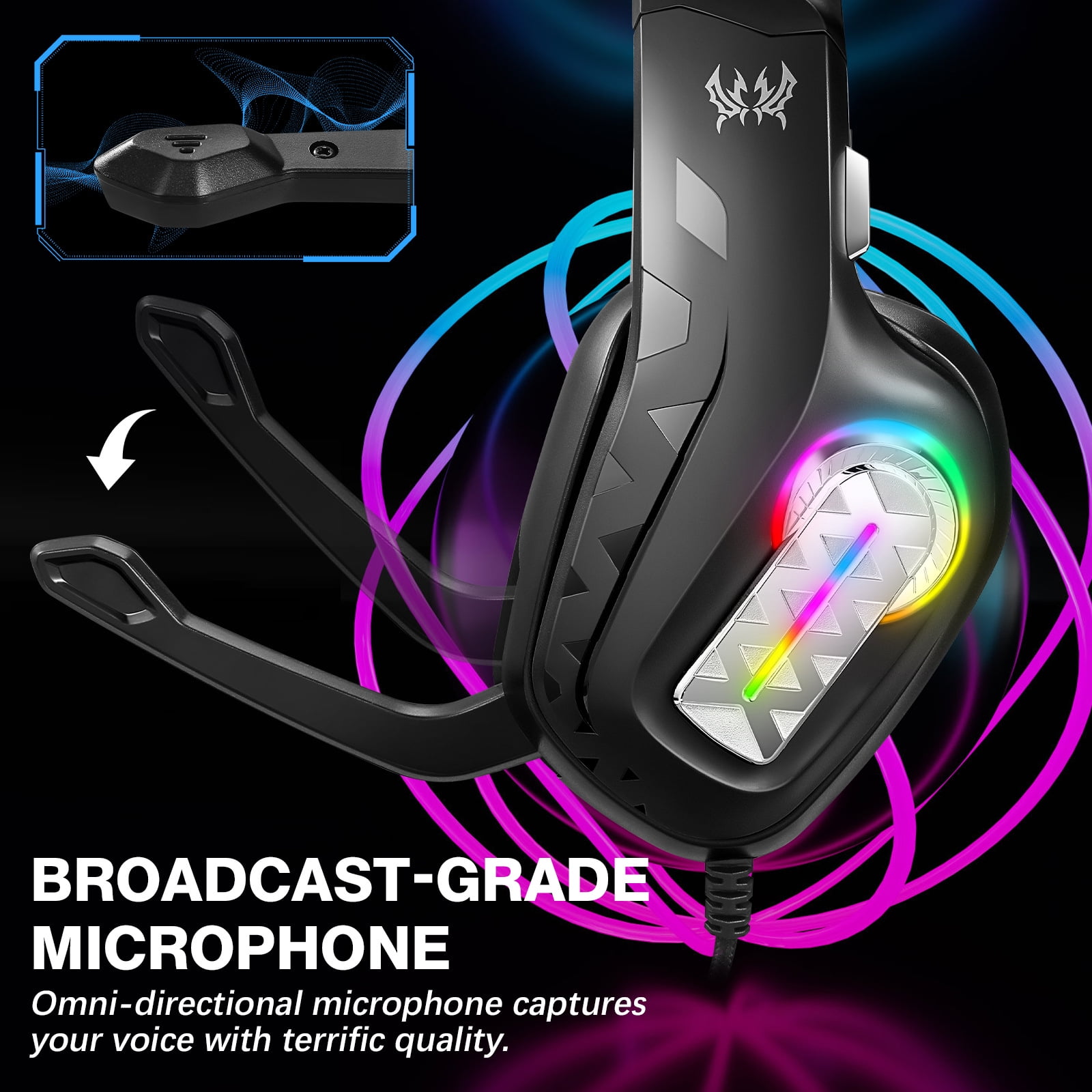 Wireless Gaming Headsets, 2.4GHz Wireless Gaming Headphone with ENC Noise Canceling Microphone, Bluetooth 5.4, Cool Lighting, 50H Battery, 40mm Drivers